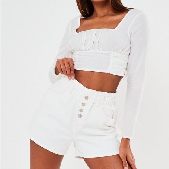 Missguided white paperbag high waisted denim shorts - Picture 2 of 2
